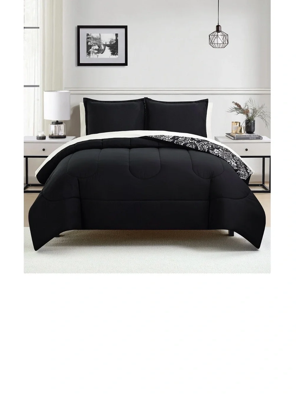 FAIRFIELD: Choose Full/Queen or King Classic Black & White Damask Comforter Set
